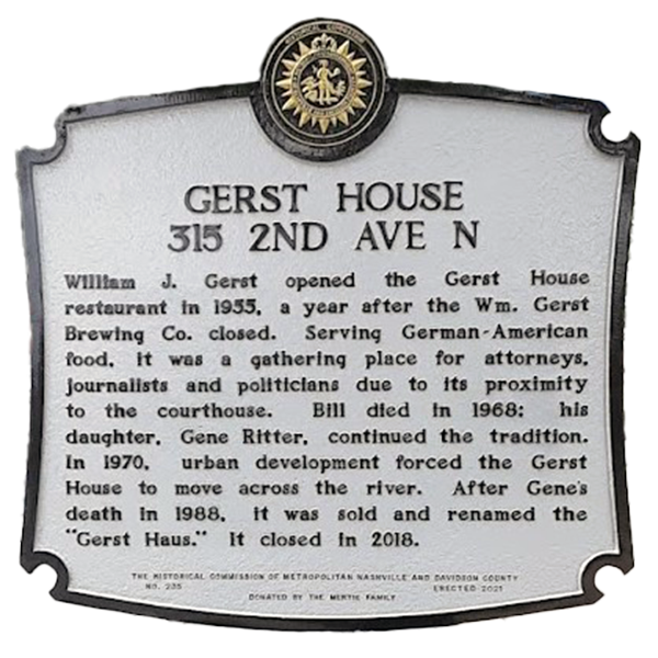 Nashville Gerst House Brewery Historical Marker